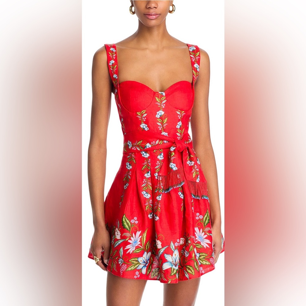 FARM Rio Sweet Bloom Bouquet Linen Blend Dress